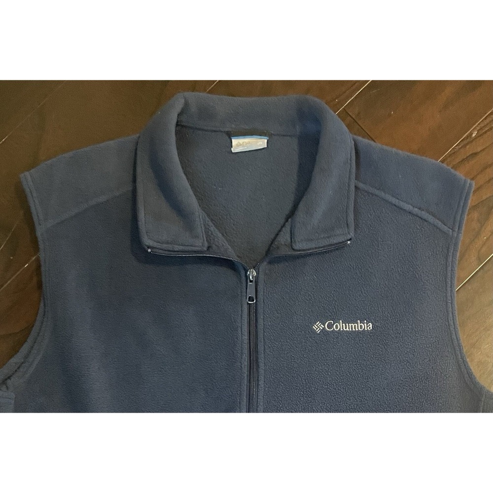 Columbia Fleece Vest Men XXL Navy Blue Full Zip Sleeveless Pocket Outdoor Hiking